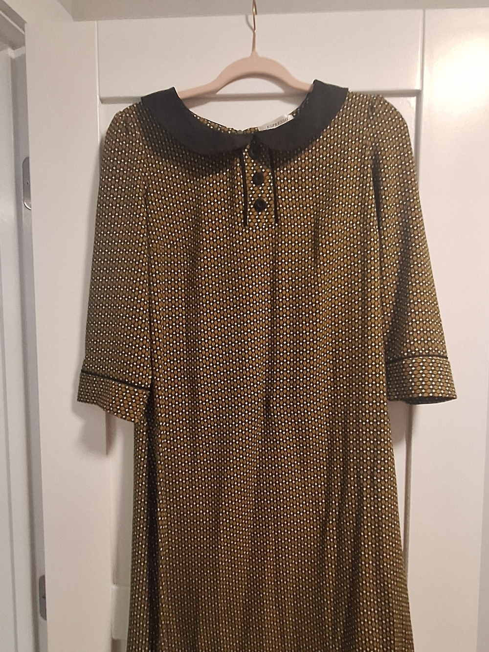 Espresso Black-Collar Mustard Dot Midi Dress